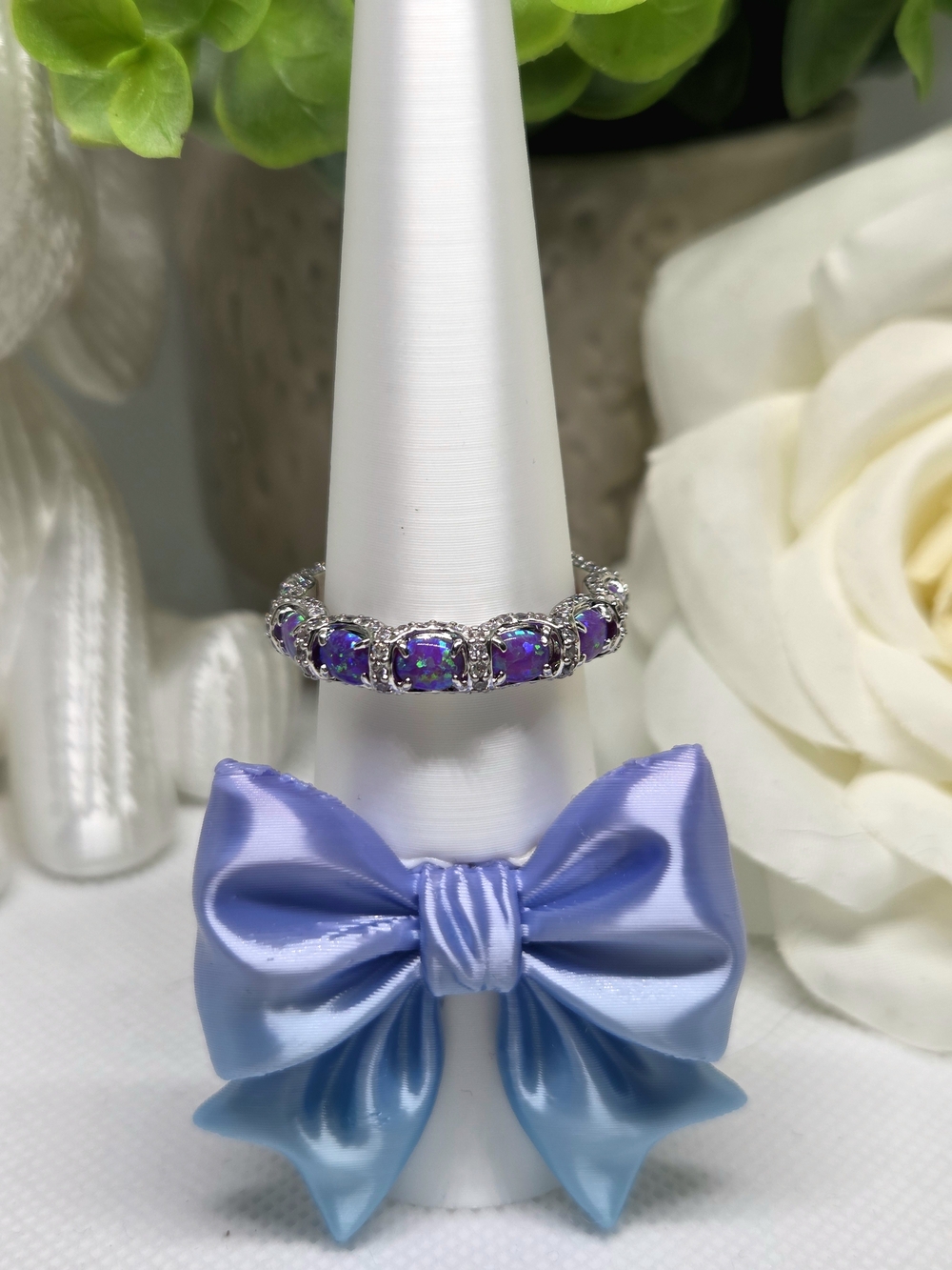 BP Purple Fire Opal Eternity Ring In Silver-Tone Setting